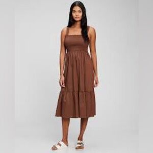 GAP Smocked Top Tiered Skirt Brown Midi Tank Dress M
